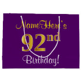 Elegant, Paars, Faux Gold 92nd Birthday + Naam Groot Cadeauzakje (Achterkant)