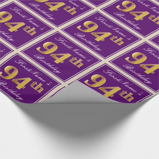 Elegant, Paars, Faux Gold 94th Birthday + naam Cadeaupapier (Hoek)