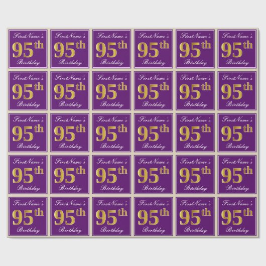 Elegant, Paars, Faux Gold 95th Birthday + Naam Cadeaupapier (Vlak)