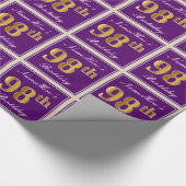 Elegant, Paars, Faux Gold 98th Birthday + naam Cadeaupapier (Hoek)
