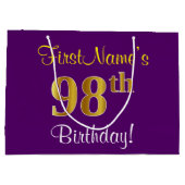 Elegant, Paars, Faux Gold 98th Birthday + naam Large Cadeautasje (Achterkant)
