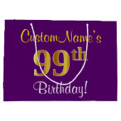 Elegant, Paars, Faux Gold 99th Birthday + naam Large Cadeautasje (Achterkant)