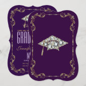 Elegant Paars, Faux Gold en Diamonds Floral Lijst Kaart (Voorkant / Achterkant)