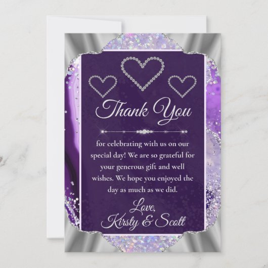 Elegant Paars Faux Holo Glitter Agate Wedding Bedankkaart (Voorkant)