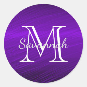 Elegant Paars Faux Metal Monogram Ronde Sticker