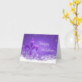 Elegant Paars Fleur-de-lis Snowflake Holiday Card Kaart (Gele Bloem)