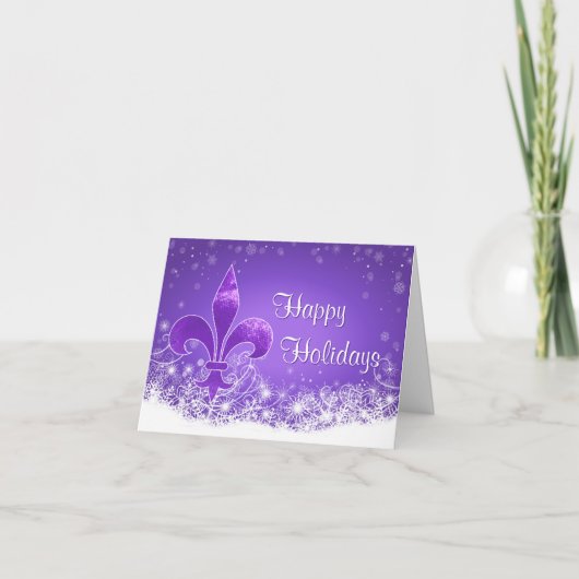 Elegant Paars Fleur-de-lis Snowflake Holiday Card Kaart (Voorkant)