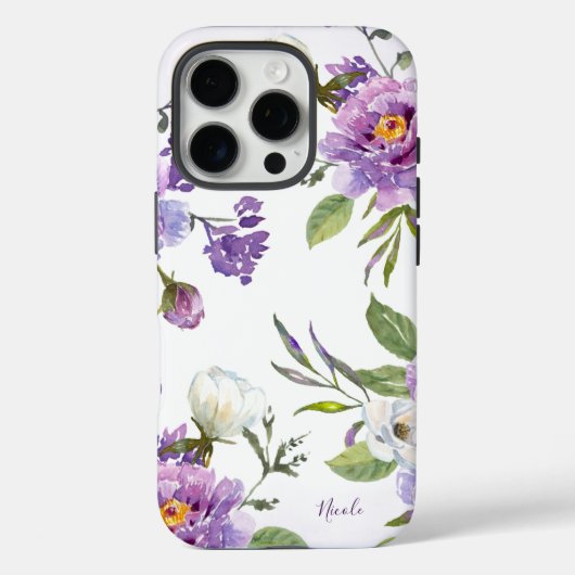 Elegant Paars Floral Botanical Personalized Case-Mate iPhone Case (Achterkant)