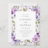 Elegant Paars Floral Botanical Wedding Kaart (Voorkant)