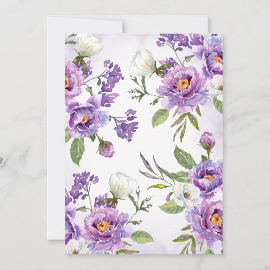 Elegant Paars Floral Botanical Wedding Kaart (Achterkant)