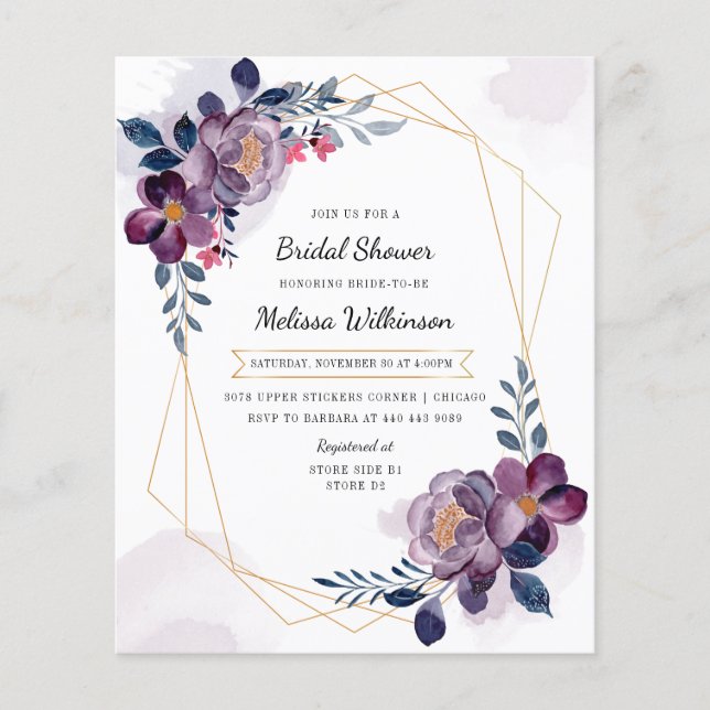 Elegant Paars Floral Bridal Shower (Voorkant)