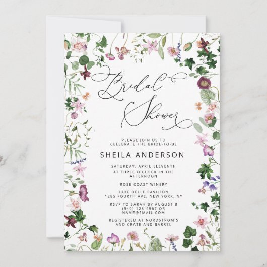 Elegant Paars Floral Bridal Shower Kaart (Voorkant)