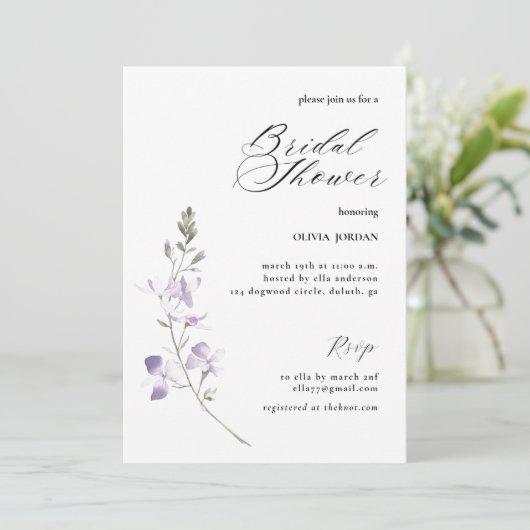 Elegant Paars Floral Bridal Shower Kaart (Staand voorkant)
