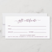 Elegant Paars Floral Business Gift Certificate (Achterkant)