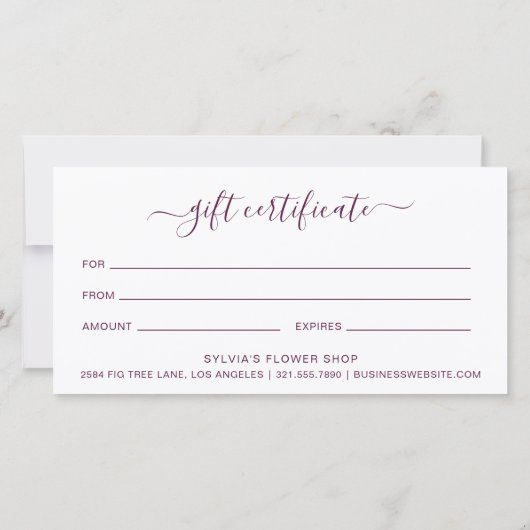 Elegant Paars Floral Business Gift Certificate (Achterkant)