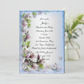 Elegant Paars Floral Butterfly Bachelorette Party Kaart (Staand voorkant)