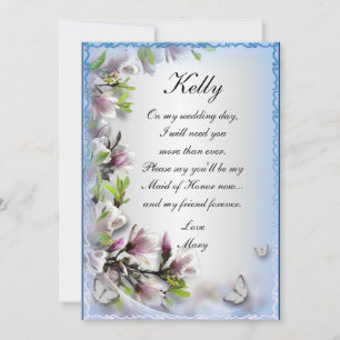 Elegant Paars Floral Butterfly Maid of Honor Kaart