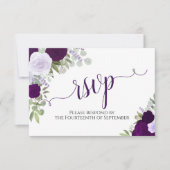 Elegant Paars Floral Calligraphy Wedding RSVP Kaartje (Voorkant)
