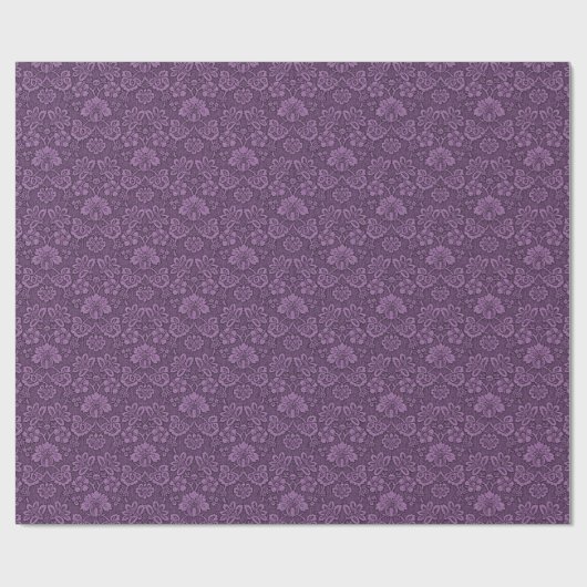 Elegant  Paars Floral Damask Pattern Cadeaupapier (Vlak)