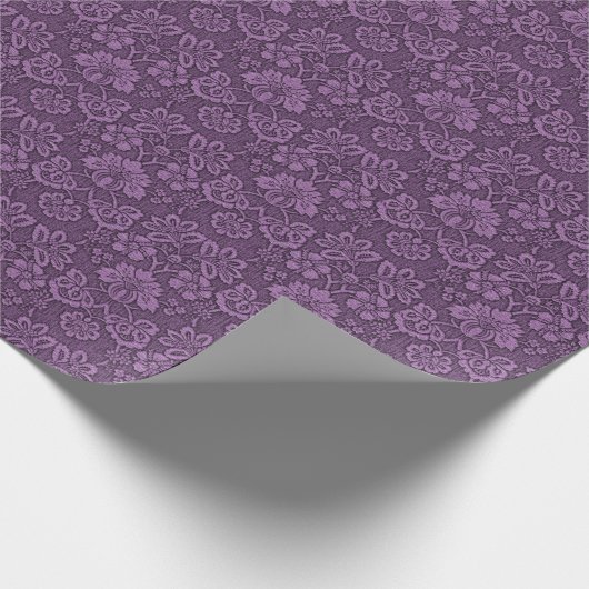 Elegant  Paars Floral Damask Pattern Cadeaupapier (Hoek)