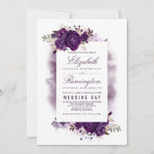 Elegant Paars Floral Elegant Waterverf Wedding Kaart (Voorkant)