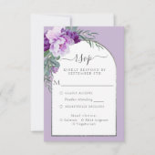 Elegant Paars Floral Foliage Silver Arch Wedding RSVP Kaartje (Voorkant)