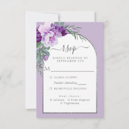 Elegant Paars Floral Foliage Silver Arch Wedding RSVP Kaartje