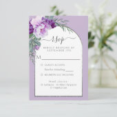 Elegant Paars Floral Foliage Silver Arch Wedding RSVP Kaartje (Staand voorkant)