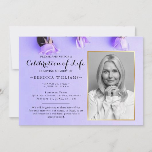 Elegant Paars Floral Foto's vieren het leven Kaart (Voorkant)