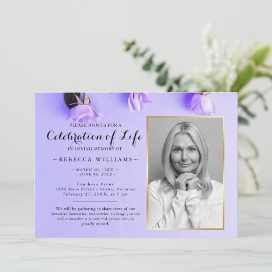 Elegant Paars Floral Foto's vieren het leven Kaart (Staand voorkant)