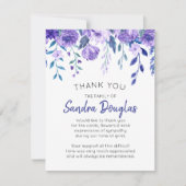 Elegant Paars Floral Funeral Memorial Dank u Bedankkaart (Voorkant)