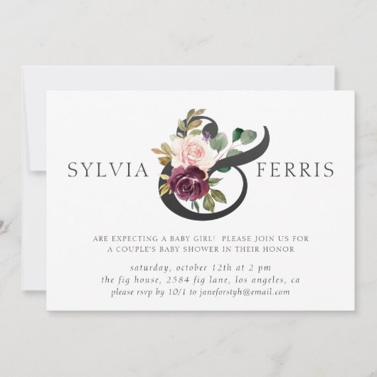 Elegant Paars Floral Girl Baby shower Kaart (Voorkant)