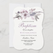 Elegant Paars Floral Girl of Boy Baptism Invite Kaart (Voorkant)