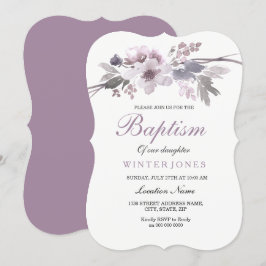 Elegant Paars Floral Girl of Boy Baptism Invite Kaart