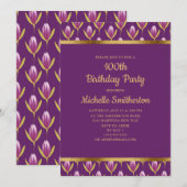 Elegant Paars Floral Gold 100e verjaardag Kaart (Voorkant / Achterkant)