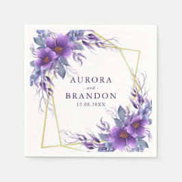 Elegant Paars Floral Gold Geometric Lijst Wedding Servet