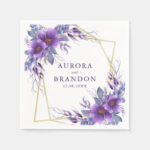 Elegant Paars Floral Gold Geometric Lijst Wedding Servet