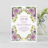 Elegant Paars Floral Green Vines 90th Birthday Kaart (Staand voorkant)