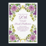 Elegant Paars Floral Green Vines 90th Birthday Kaart<br><div class="desc">Mooie en elegante paarse waterverf florale en groene bladwijnstokken op de roze uitnodiging van het 90ste verjaardagsfeest voor vrouwen. Tekst,  lettertype,  tekengrootte en kleur kunnen volledig worden aangepast.</div>