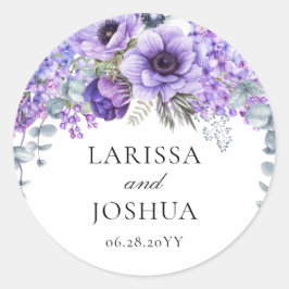 Elegant Paars Floral Greenery Wedding Ronde Sticker