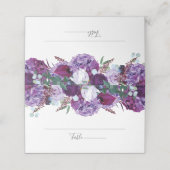 Elegant Paars Floral Greenery Wedding Script Plaatskaartje (Buitenkant ongevouwen)