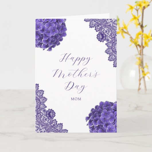 Elegant Paars Floral Heart Moederdag Kaart (Gele Bloem)