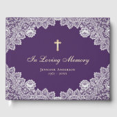 Elegant  Paars Floral Lace Funeral Photo Gastenboek (Voorkant)