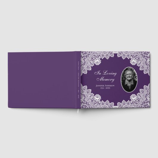 Elegant  Paars Floral Lace Funeral Photo Gastenboek (Volledig)