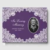 Elegant Paars Floral Lace Funeral Photo Gastenboek (Voorkant)