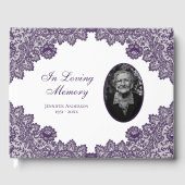 Elegant  Paars Floral Lace Funeral Photo Gastenboek (Voorkant)