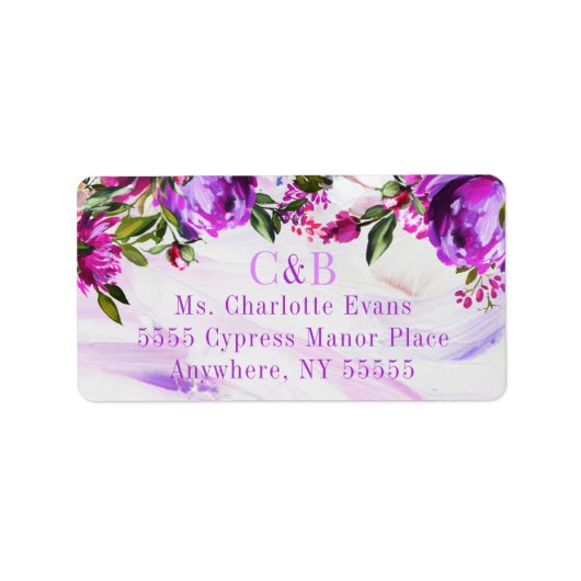Elegant Paars Floral Monogram Adres Elegant Etiket (Voorkant)