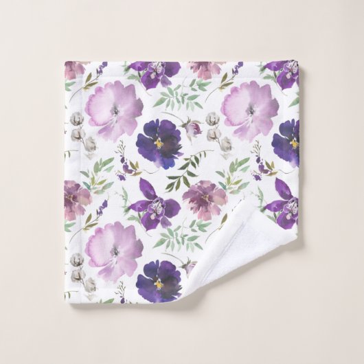 Elegant Paars Floral Pattern Bathroom Towel set Bad Handdoek (Wasdoekje)