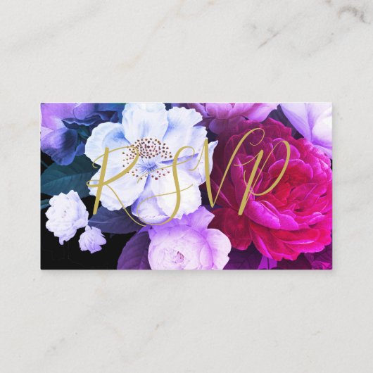 Elegant Paars Floral QR Code Black RSVP Informatiekaartje (Achterkant)