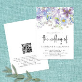 Elegant Paars Floral QR Code Weddenschap Kaart